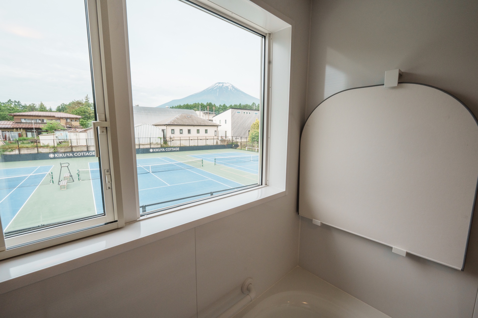 Mt. Fuji and tennis courts from the window